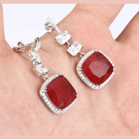 Kharma by Avelon Jewelry - HUGE ruby, sapphire & Topaz sterling earrings